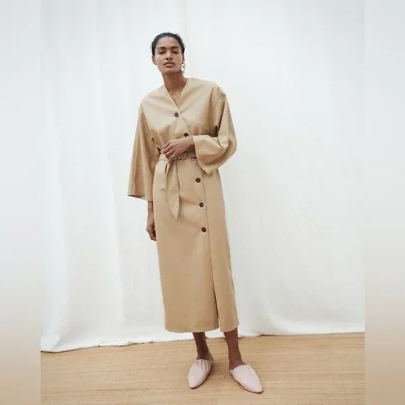 Nanushka Iben Vegan Leather Kimono Dress Pale Caramel L - Picture 1 of 11